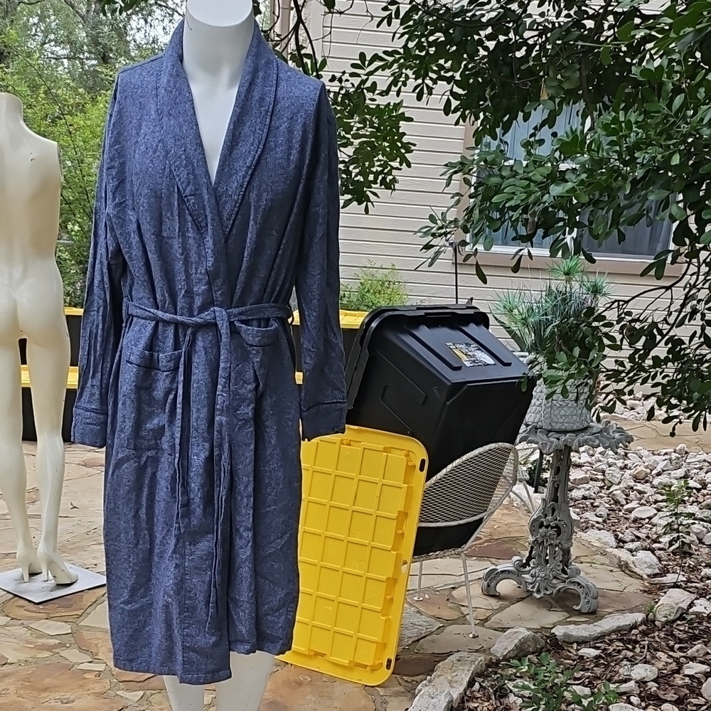 Noble Mount Greyish Blue Soft Cotton Full Length Mens Robe Size S/M